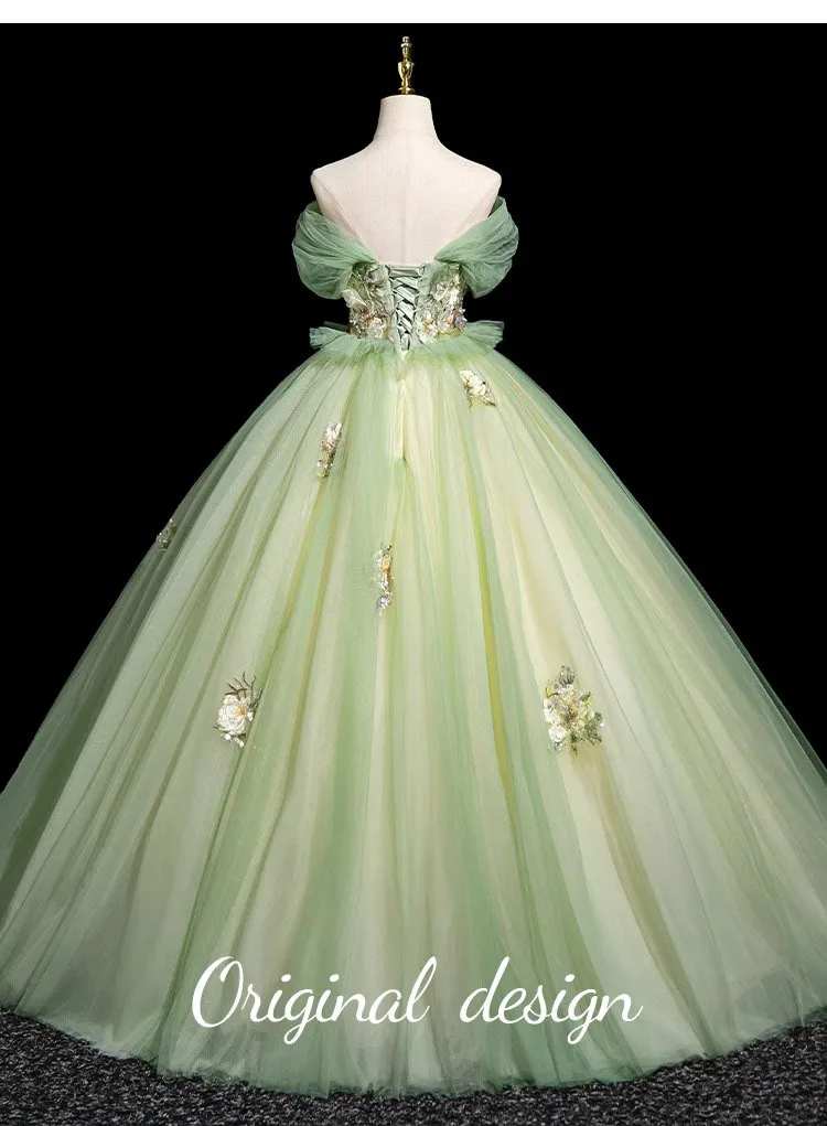 ลูกไม้สีสันAppliquesเลื่อมTulle Quinceaneraชุด 2025 ปิดไหล่RufflesพรหมชุดราตรีชุดราตรีRobes 15 ปี