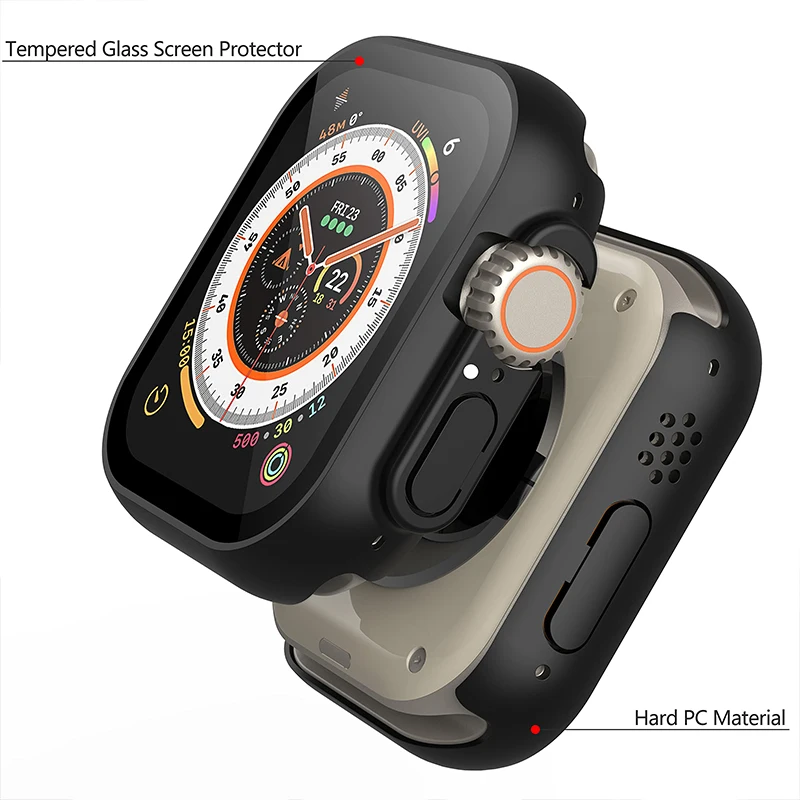 Glass+case For Apple Watch Ultra 2/Ultra Accessories 49mm smartwatch PC Bumper+Screen Protector Tempered Cover iwatch serie band image 4