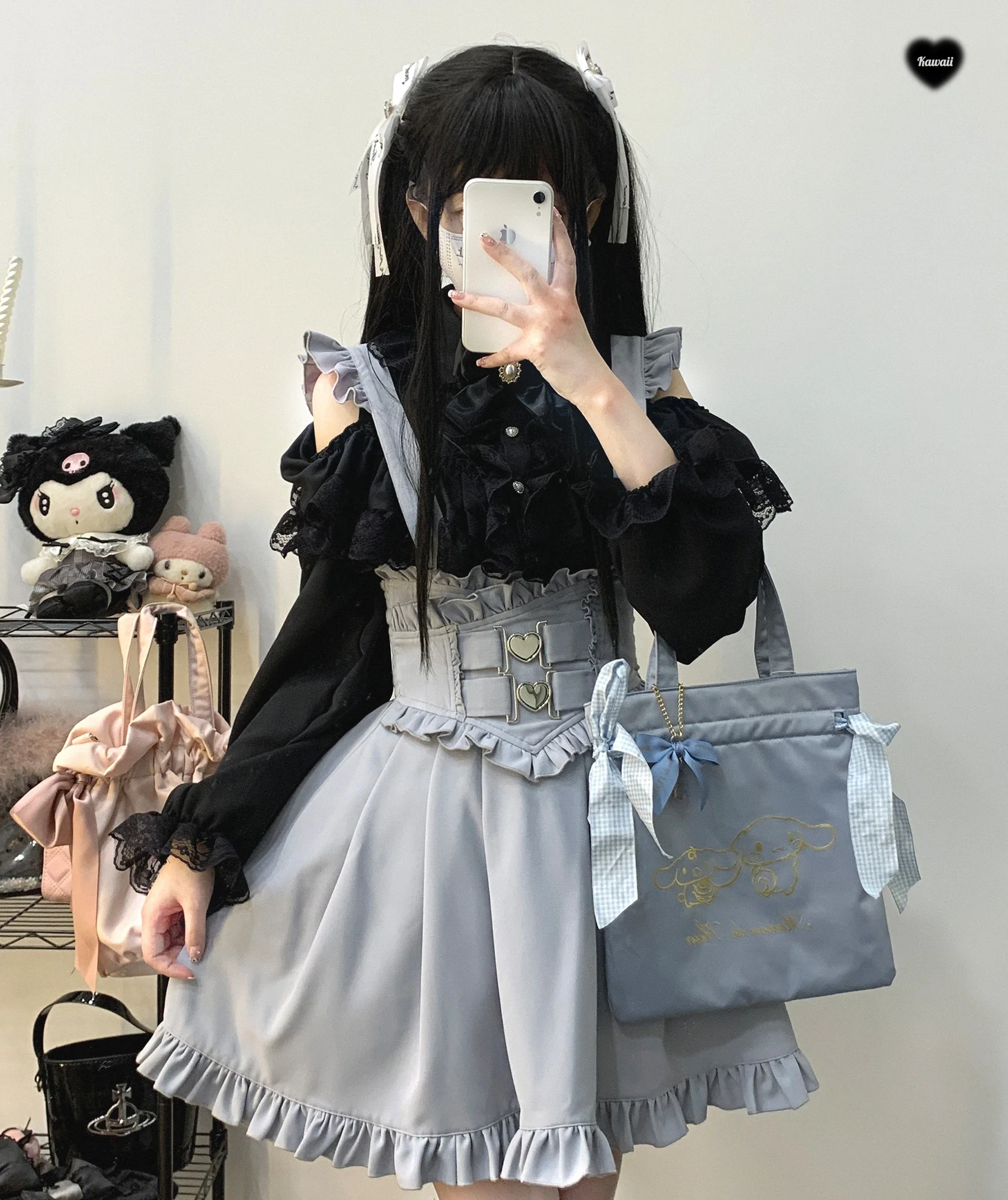 Blusa de manga larga con hombros descubiertos de encaje de doble capa de estilo japonés para niñas, camisa Lolita dulce, Blusas sueltas