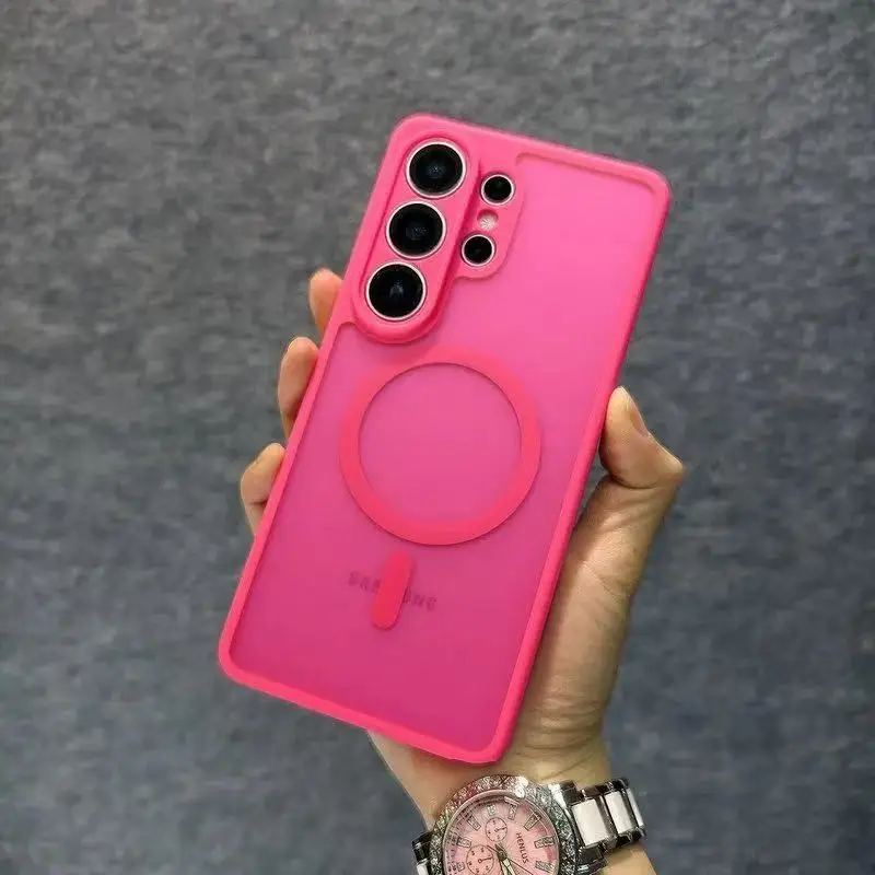 For Samsung Galaxy S25 S24 S26 Ultra Case Magnetic For Magsafe Full Camera Protection Shockproof Matte Hot Pink Phone Case Funda