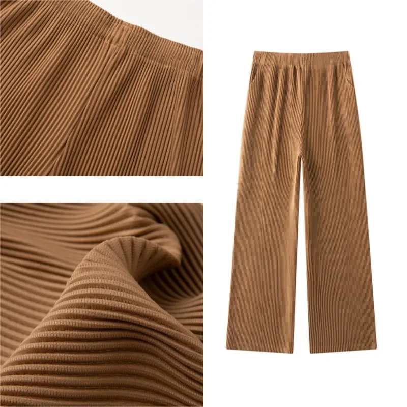Miyake Pleated Pants 2026 High-End Pleated Solid Color Casual Trousers Autumn New Simple Versatile Wide-Leg Straight Pants Women