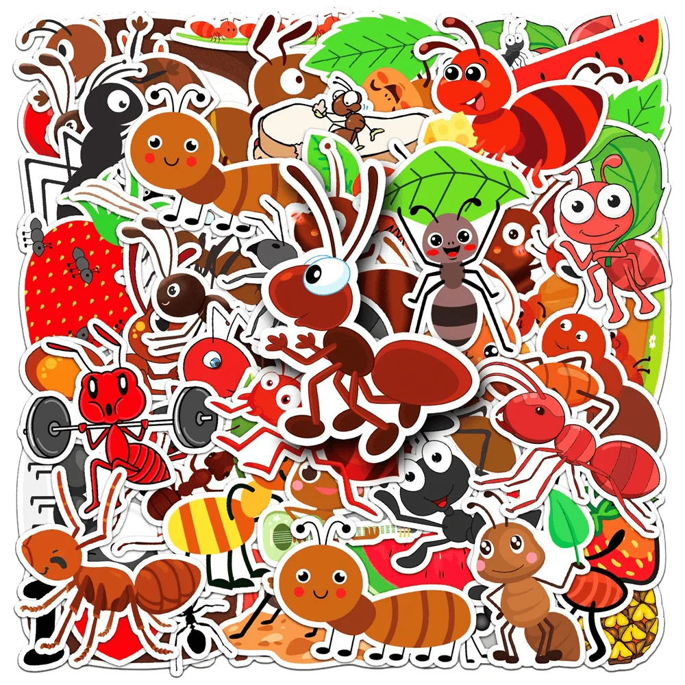 50pcs Cute Ant Stickers For Kids Scrapbook Phone Laptop Guitar Suitcase Cartoon Sticker For Children Scrapbooking Material