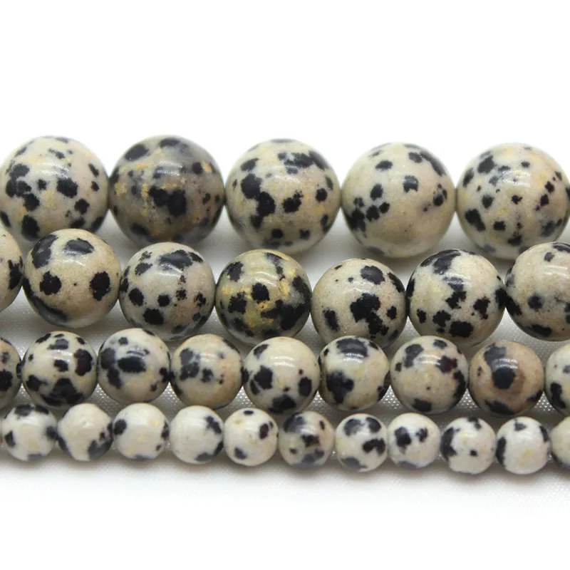 Natural Stone Black Spot Dalmation Jasper Round Loose Beads 15\
