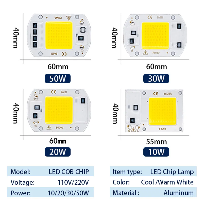 Imagem -02 - Smart ic Led Chip Beads Projector Branco Quente Frio 220v 110v 10w 20w 30w 50w 100w Faça Você Mesmo 10 Pcs Lot