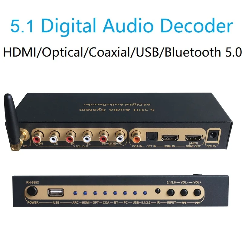 

4K 60Hz HDMI 2.0 Audio Extractor DTS Dolby Digital 5.1 Decoder Coaxial SPDIF USB Flash Bluetooth 5.0 Input ARC for Home Theatre