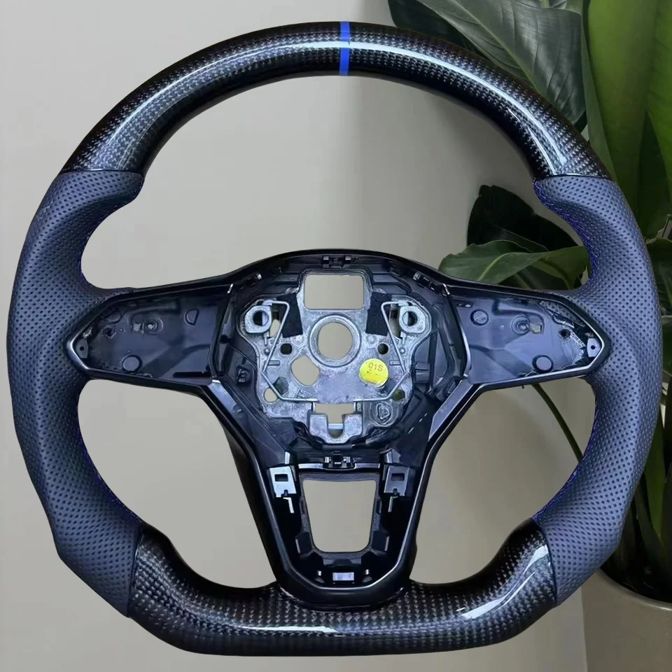 

Customised For VW VW Golf MK8 GTI RLine MK8 Carbon Fiber Leather Perforated Leathe Steering Wheel Assembly Car Accessories