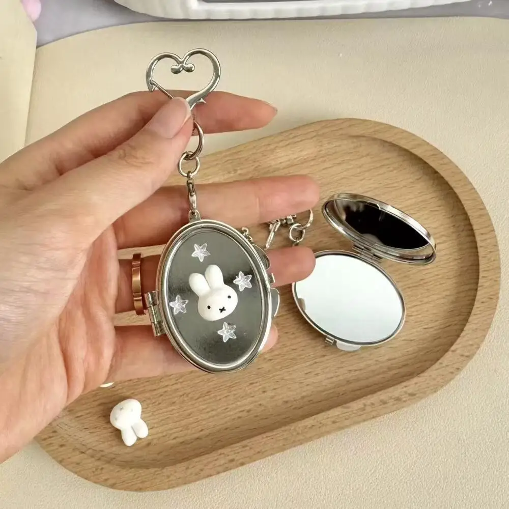 Kawaii Miffy Makeup Mirror Creativity Y2k Metal Flip Cover Mirror Keychain Backpack Decoration Cartoon Phone Chain Accessories view 5