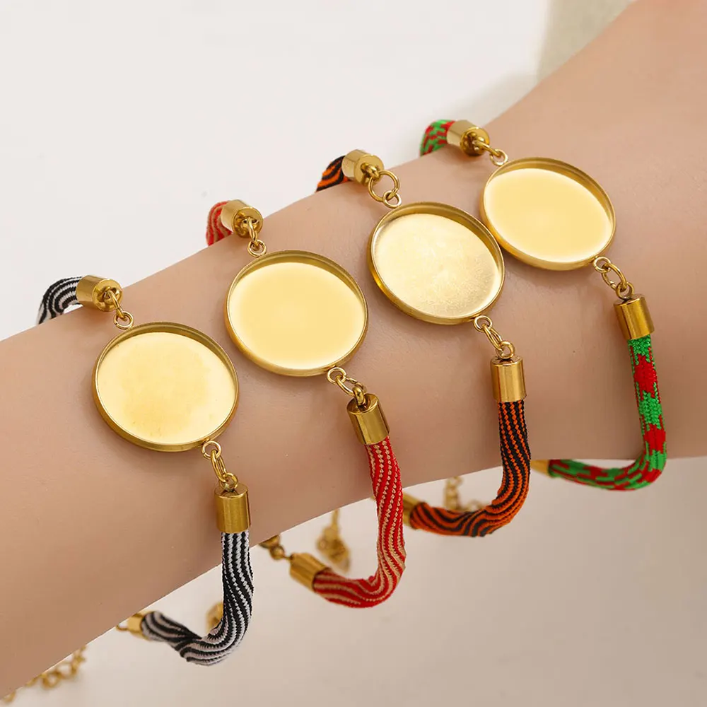 4pcs Stainless Steel Rope Blank Bracelets Making 20MM Cabochon Resin Bracelet Base Setting Diy Bezel Trays for Jewelry Materials