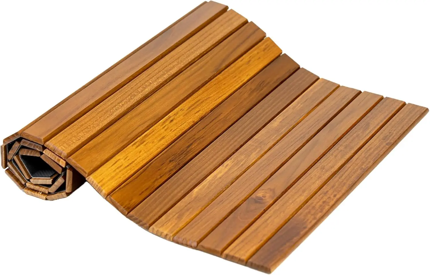 

Roll-Up Teak Wood Kitchen Mat with Non-Slip Backing for Standing Comfort at Sink, Stove, or Counter