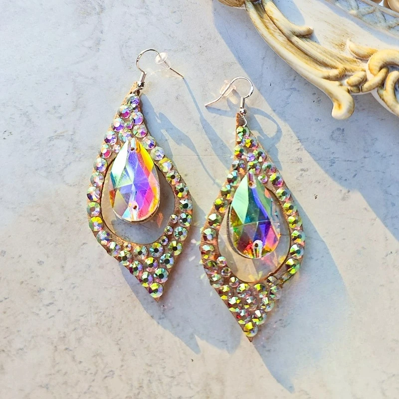 Accesorios de competición de danza del vientre, pendientes de piedras AB para personas mayores, adorno de actuación de danza del vientre Oriental para adultos y niños