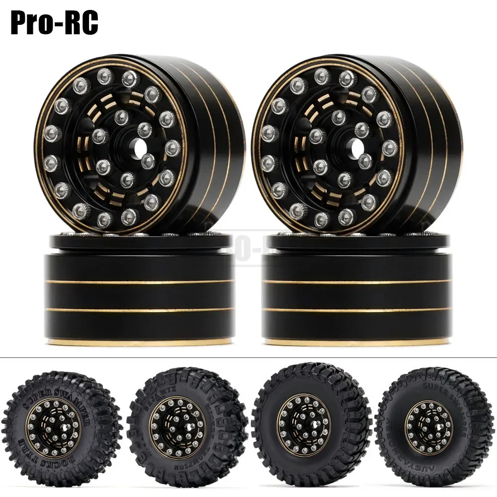 4 szt. Powlekane mosiężne felgi Beadlock 1.0\" z głębokim tarczem pasujące do 1/24 Mini Axial SCX24 FCX24 Enduro24 Część do samochodu RC