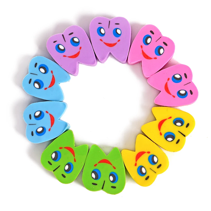 20pcs Cartoon Molar Shaped Rubber Erasers Mini Eraser Dentist Clinic School Gift Student Children Kawaii Erasers