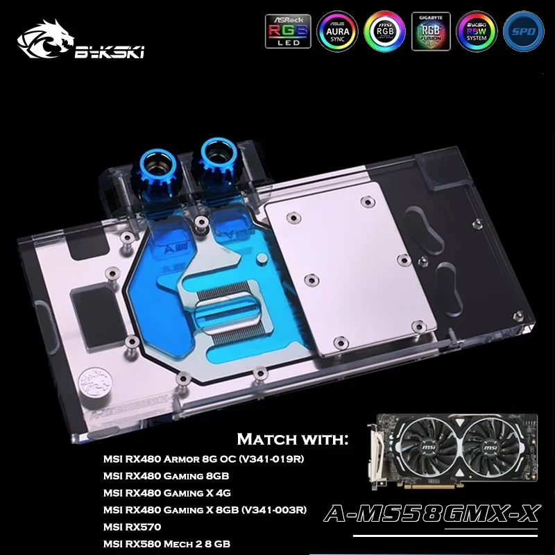 

Bykski A-MS58GMX-X Full Coverage GPU Water Block For VGA MSI RX580/480 Gaming X8G/8G/4G Graphics Card Water Cooling GPU Radiator