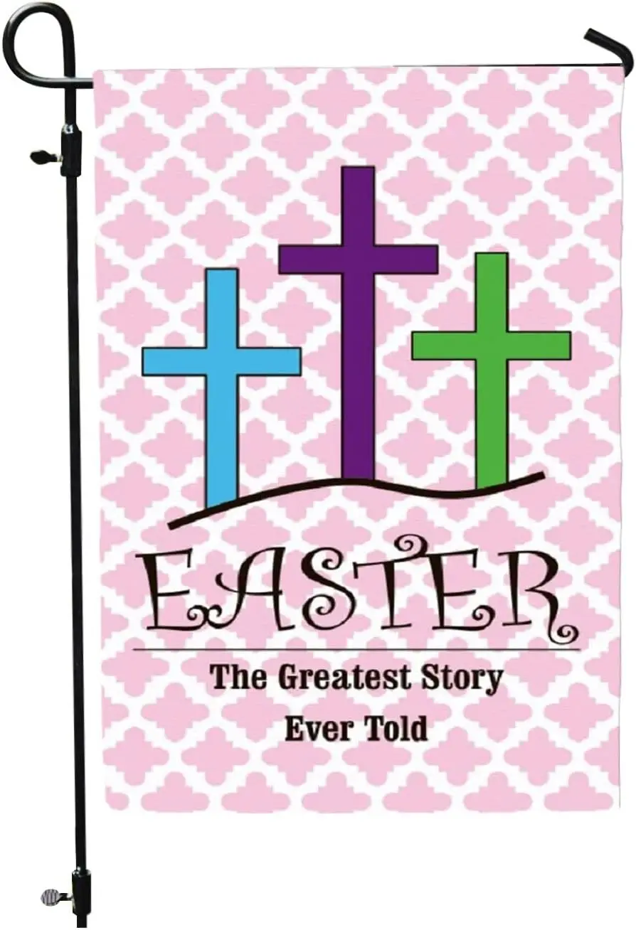 Jolly Jon Double Sided Easter Garden Flag - The Greatest Story Ever Told - Religious Cross Christian Yard Flag - Seasonal Spring