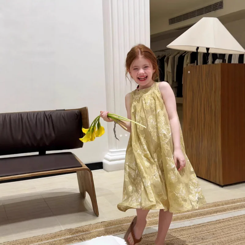 

2026New summer children's clothing: girls' dress, fashionable vacation dress, embroidered halter dress for girls, children's dre