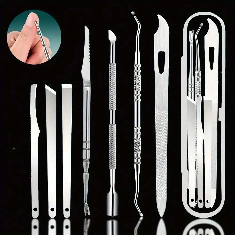 Dual Head Pedicure Kit Stainless Steel Nail Care Tools Set for Toenails & Fingernails,Ingrown Nail Treatment &Cuticle Exfoliator