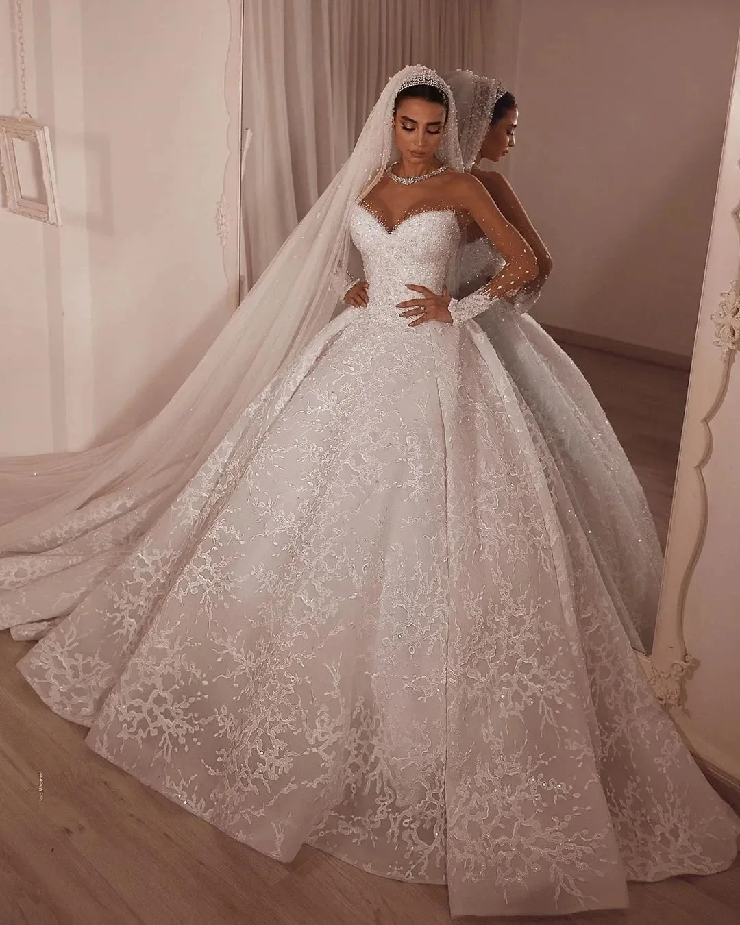Flavinke Abiti da sposa di lusso personalizzati dell'Arabia Saudita 2025 A-line maniche lunghe in pizzo Dubai Plus Size Abiti da sposa da donna