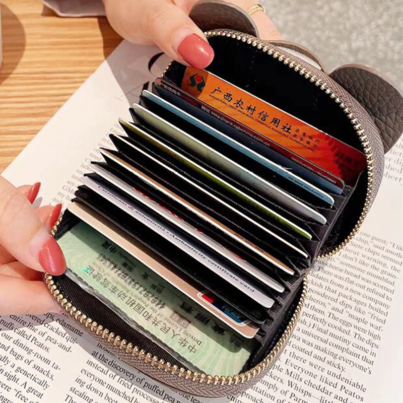 Genuine Leather Card Wallet For Woman Elephant Cute Zipper Card Holder Large Capacity Luxury Fashion Coin Purse Creative Gift