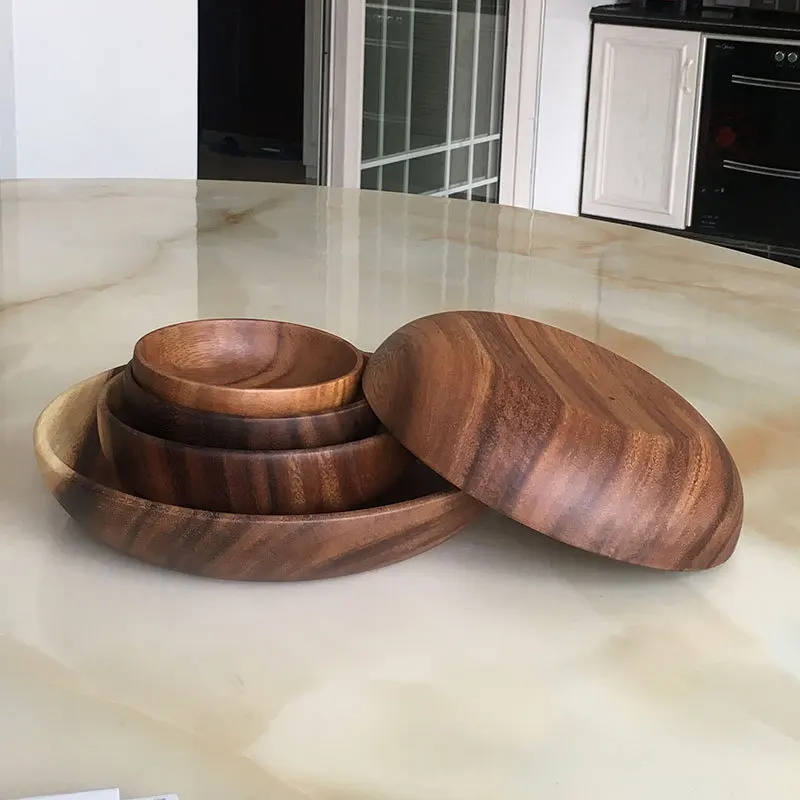 Acacia Round Fruit Wood Snacks Wooden Wood, Spot Wholesale, Customized LOGO Korean Food Tableware Sets, Dish Set