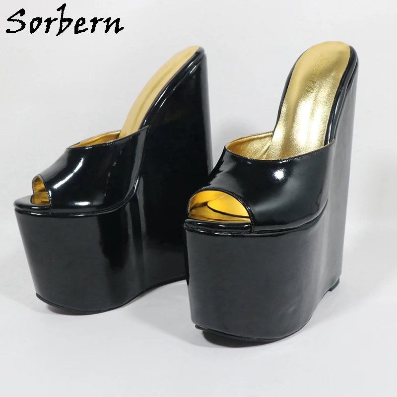 Sorbern 25cm Customized Wedge High Heels Slippers For Women 10cm Platform Made-to-order Mules Open Toe Multi Colors