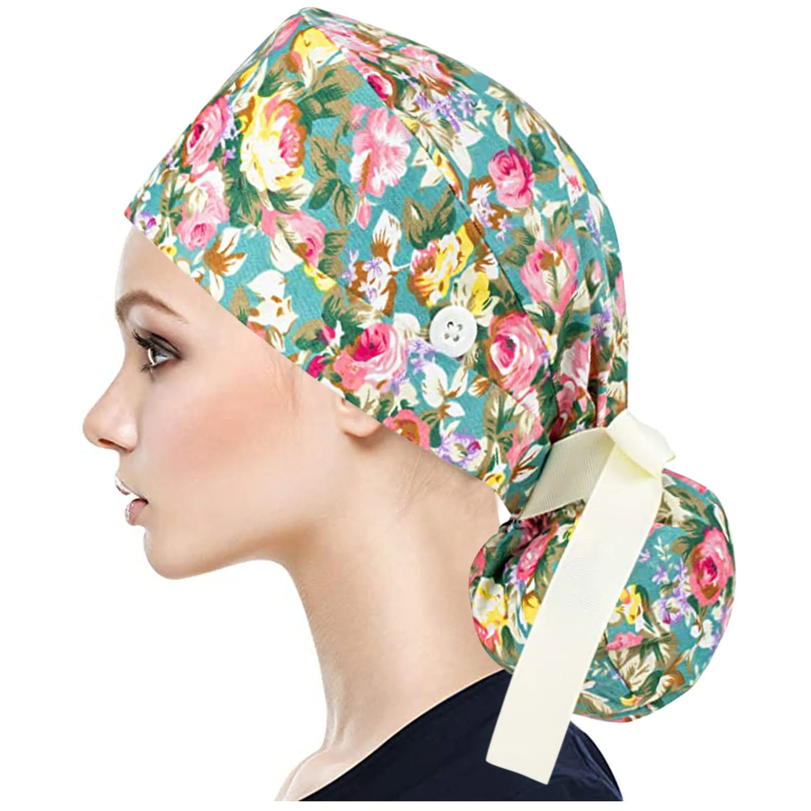 Bonnet d'allaitement réglable pour femme, bonnet de travail de beauté, bonnet d'infirmière à cheveux longs, bonnet de gIslande pour animalerie avec boutons, chapeau bouffant avec bandeau anti-transpiration