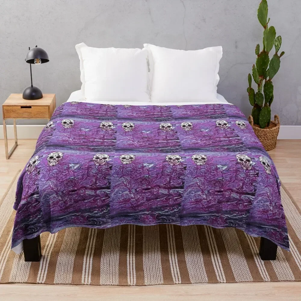 

Skulls and Roses Purple Throw Blanket Bed covers Bed linens Sofas Plush Blankets