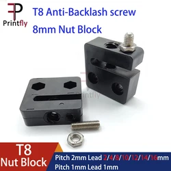 Accesorios para impresora 3D tipo T Openbuilds, tornillo antiretroceso T8, tuerca de 8mm, bloque de paso de 2mm, plomo de 2mm, 4mm, 8mm, POM cuadrado T8 Nnut
