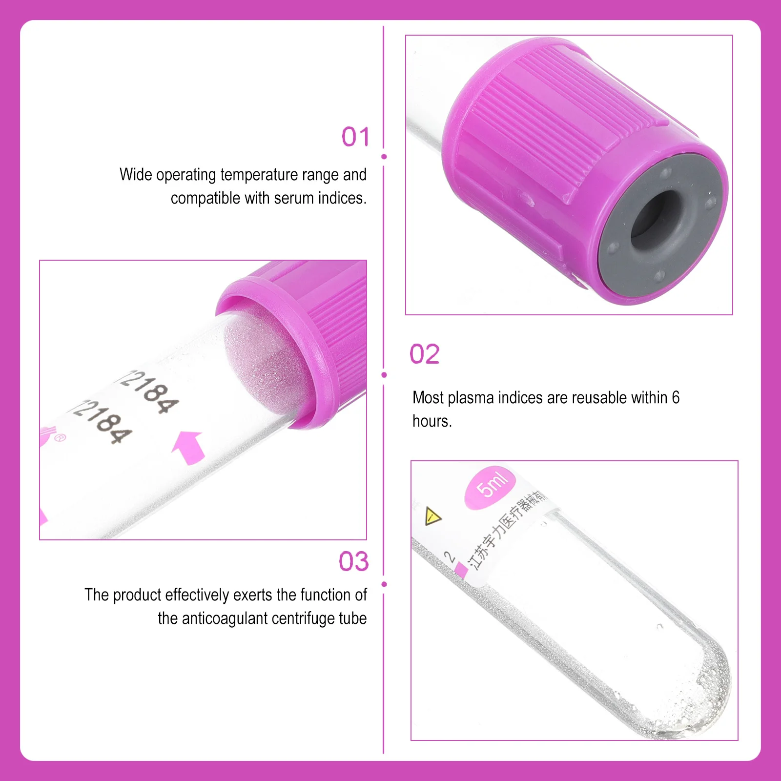 

100 Pcs Anticoagulant Tubes Test with Lids Vacuum Laboratory Glass Blood