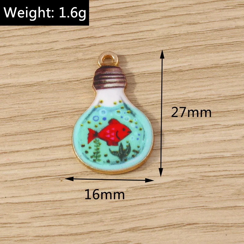 Tusember 10 Stück Emaille Kreative Astronaut Wal Glühbirne Fisch Katze Charms für Tropfen Ohrringe Halskette DIY Schmuck Handgefertigte Accessoires – Detail 2