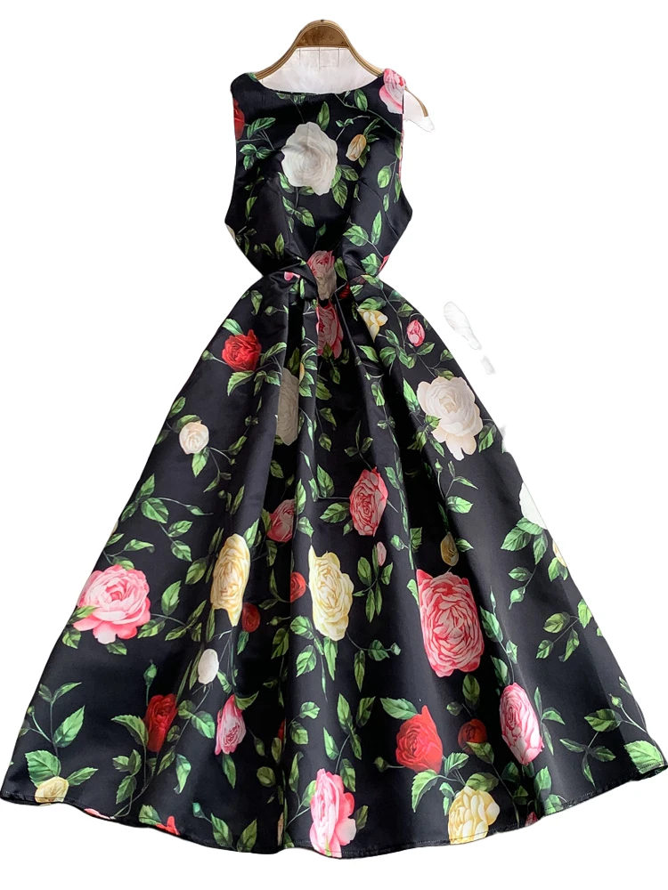 Vestido F E Estampado Sem Mangas com Saia Godê, Cintura Alta, Efeito Emaecedor, Novo Estilo Coreano para o Ve...