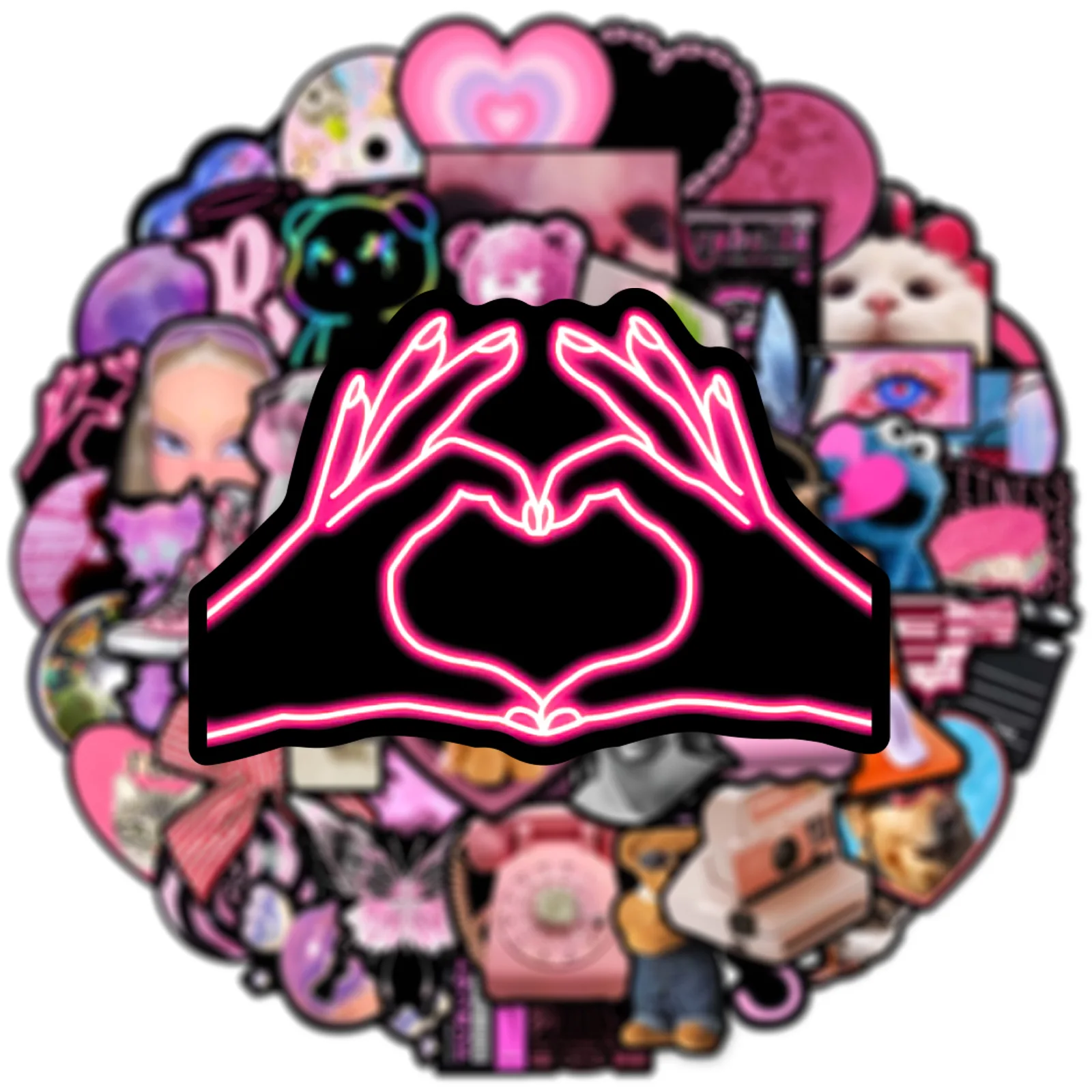 50pcs Pink Ink Ornamen Stickers Black Powder Small Fresh Mobile Phone Case, DIY Glue Dropping Waterproof Motorcycle Car Stickers