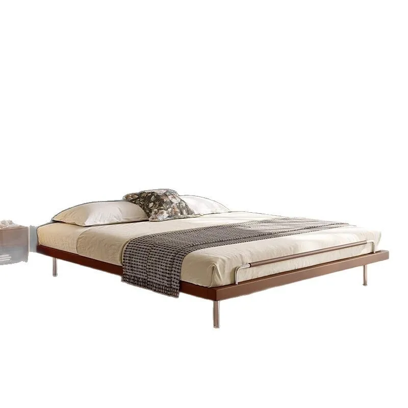 

Medieval style solid wood leather bed simple master bedroom soft bag small apartment flush edge double bed