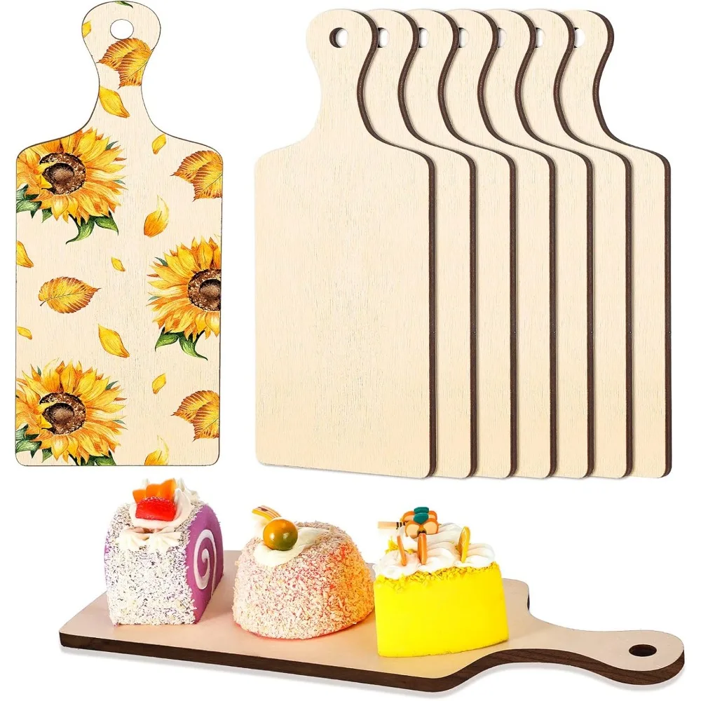 

8 шт. мини-деревянная разделочная доска с ручкой 9,45 x 3,54 дюйма, утолщенная деревянная разделочная маленькая весло, мясник для приготовления пищи