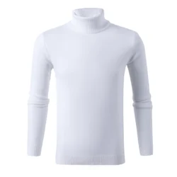 Pescoço de tartaruga masculino tricotado suéter fino, pulôver casual quente sólido de alta estiramento, outono, inverno