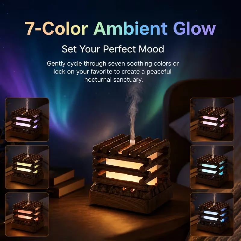 Bonfire Aroma Diffuser,7-color Realistic Flames, Air Humidifier, Home Decoration,Essential Oil Diffuser, Perfect for Christmas