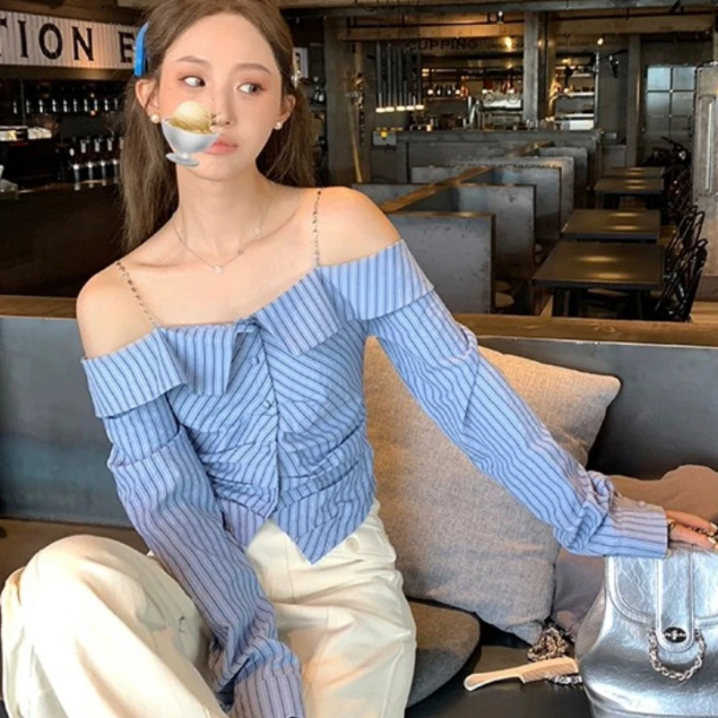 Haut Festonne Haut A Rayure Femme Blouse à Rayures Col Femmes