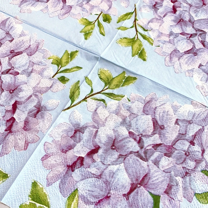 20Pcs/Bag Vintage Hydrangea Decoupage Paper Napkins Purple Floral Paper Tissues for Party Wedding Xmas Supplies 25x25cm New