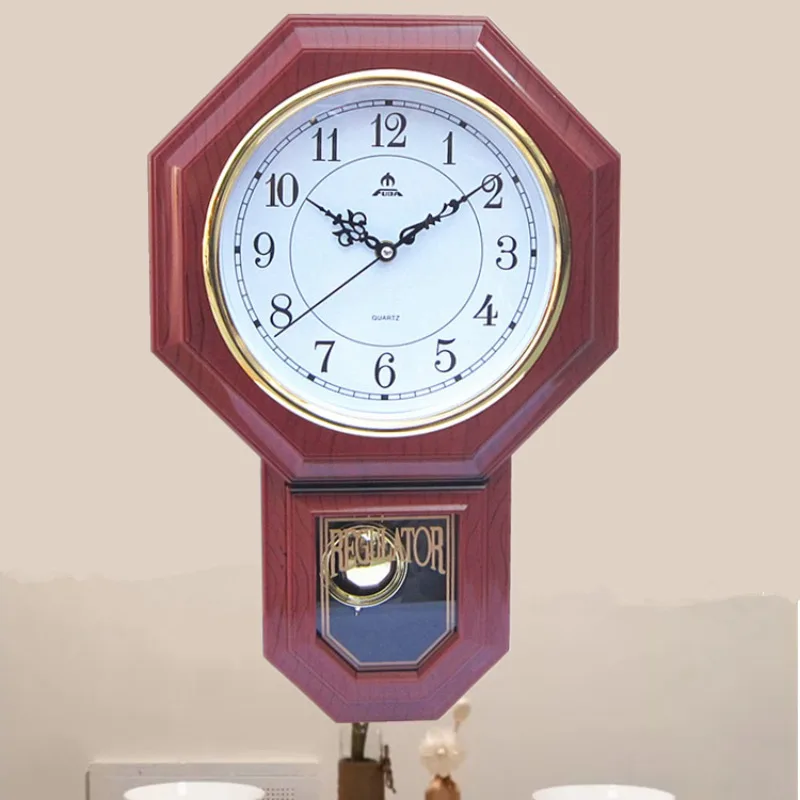 Retro Wall Clock Wooden Luxury Pattern Telling Time Wall Clocks Silence Pointer Pendulum Clock Living Room Practical Home Decor