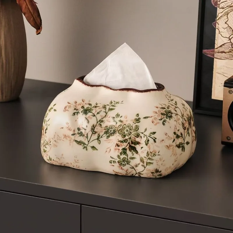 

Ceramic Tissue Boxes Pastoral Style Flower Tissues Box Bedroom Kitchen Table Storage Tissue Case Organizers Storages Wipes Boxes