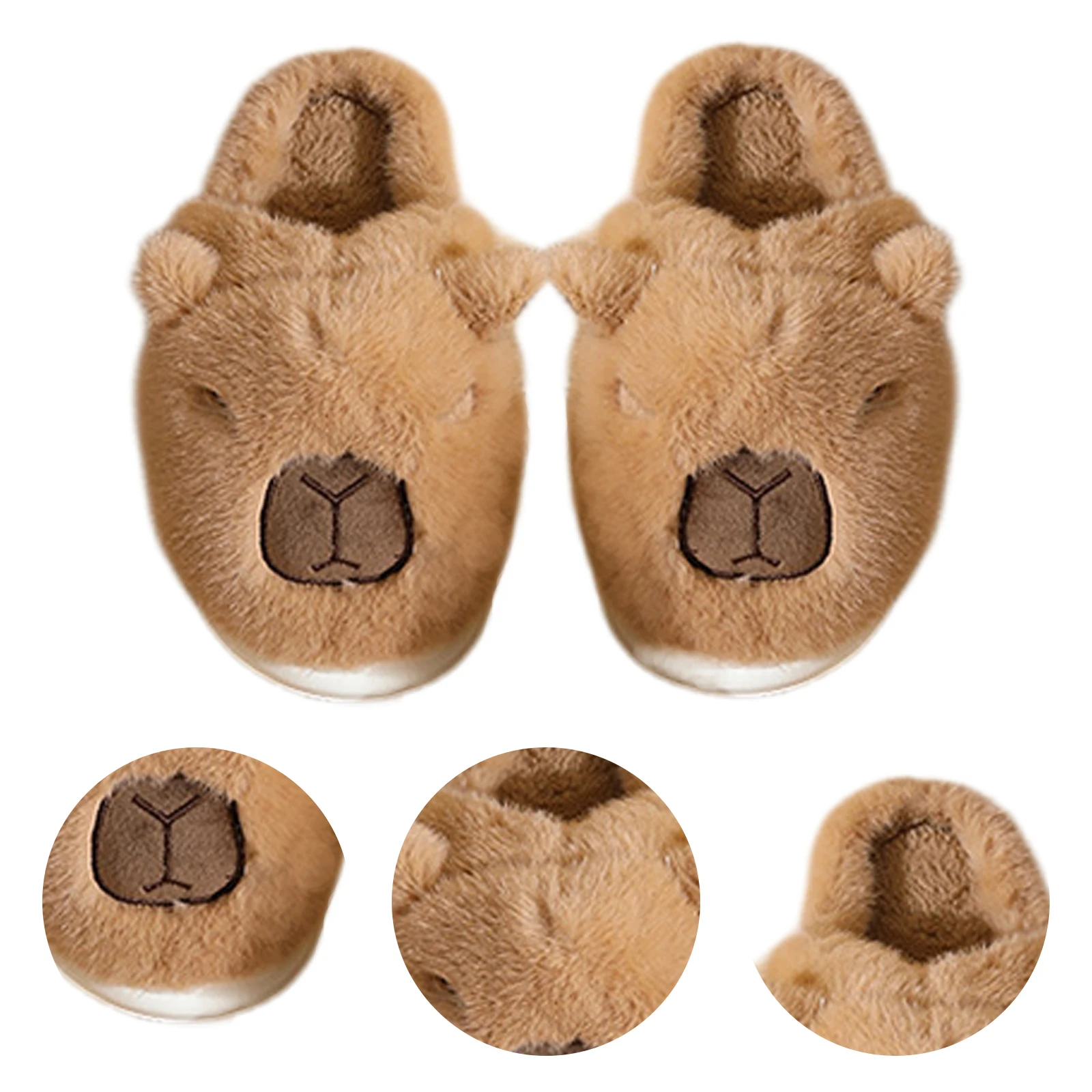 

Capybara Cute Furry Slippers Anti Slip Fluffy Comfortable Home Slippers Half-Covered Soft Plush Cartoon Winter Warm House Shoes