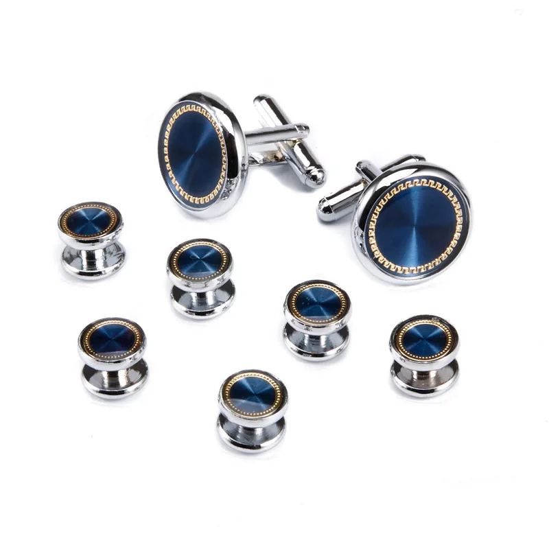 Luxury wedding Cufflinks Set Round Cufflink tuxedo studs Set High Quality Gold Color Plated Mens Jewelry Business cuff links