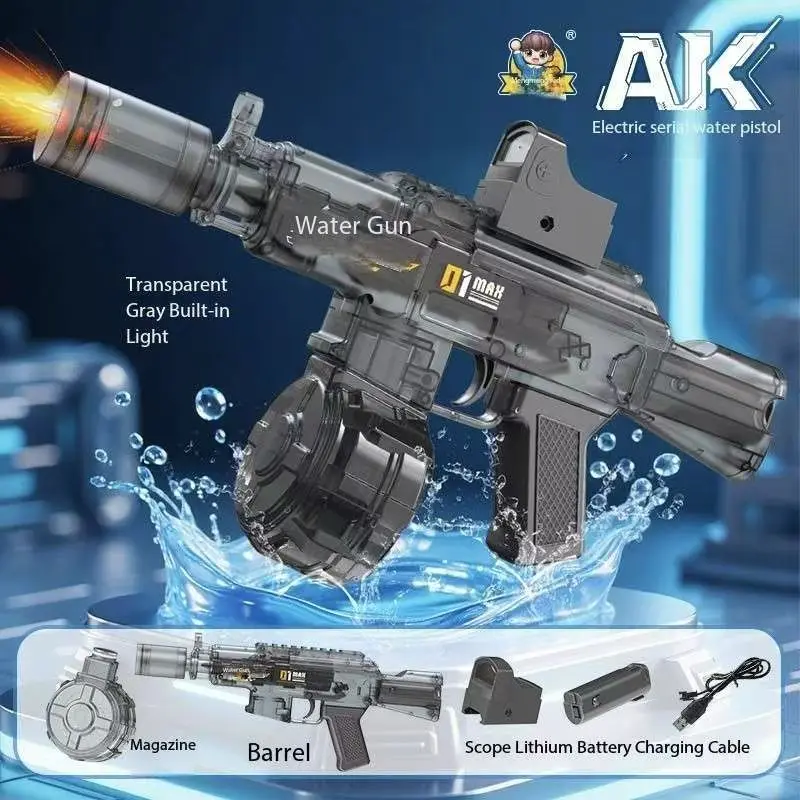 Nueva pistola de agua eléctrica M416 AK MP5 con pulverizadores ligeros efecto de llama continuamente alta presión potente pistola de agua de disparo Juguetes