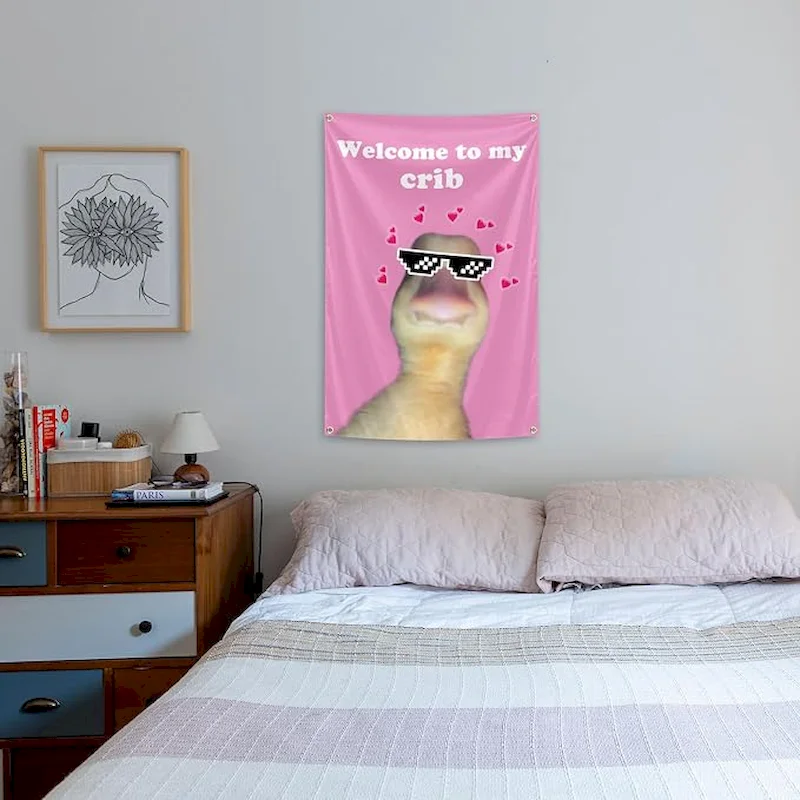 VIKAMA Welcome To My Crib Tapestry, Rainbow Duck Meme Wall Hanging Home Decor, Boho Hippie Room Tapestry Decor