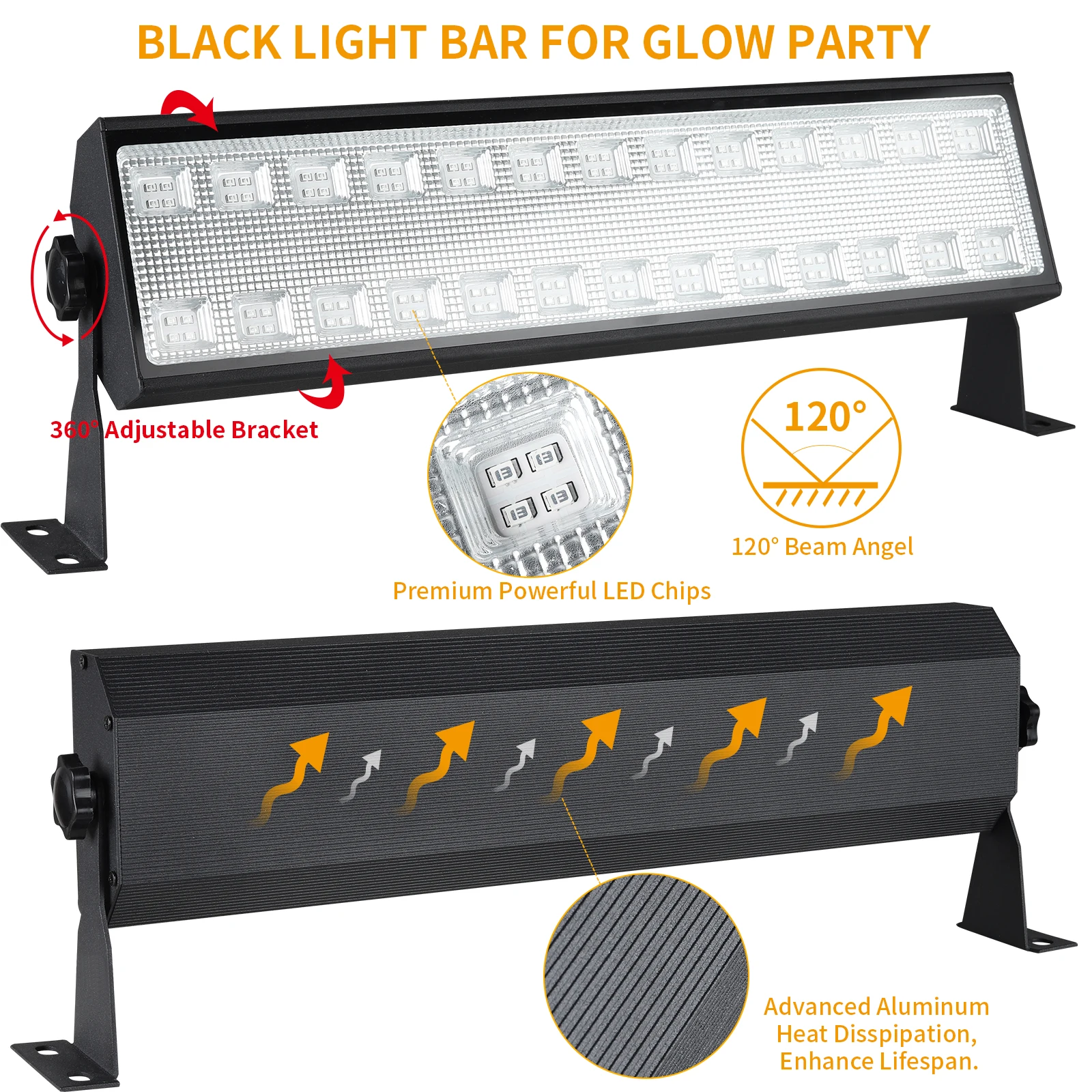 100W LED UV Black Light Bar Blacklight Light Up 40x40ft Area for Glow Party Halloween Parties Bedroom Decorations Stage Lighting