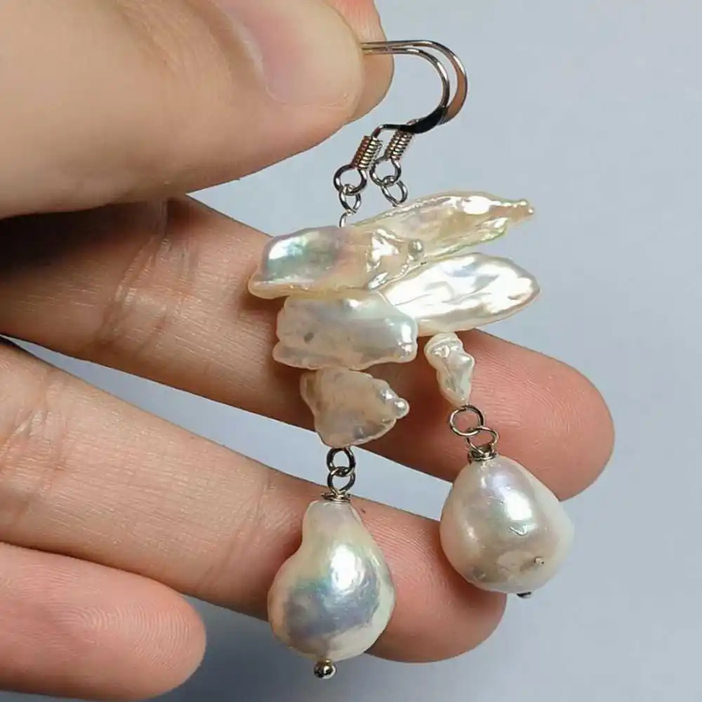 

Natural Baroque White Freshwater pearl Dangle Earrings 14K Wedding Jewelry Clip-on Women Dangle Party Bohemian Beaded Teens