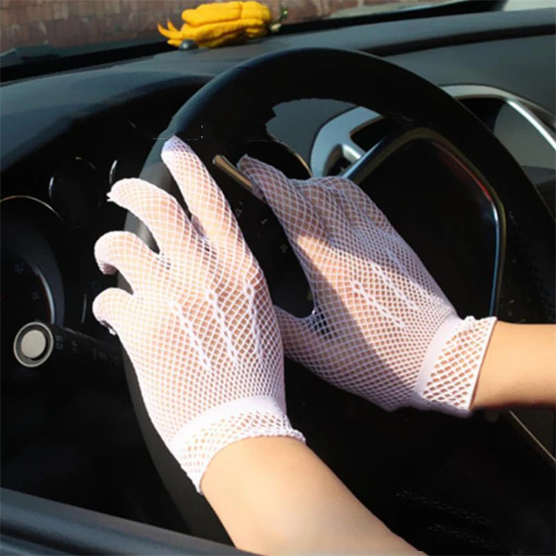 Women Fashion Mesh Fishnet Gloves White Black Lace Finger Bride Mittens Uv-proof Driving Gloves Ladies Evening Party Accessory