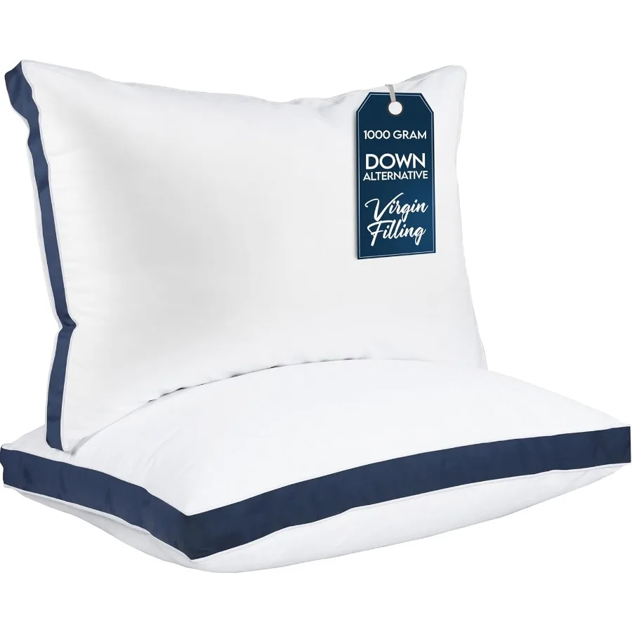 

Bed Pillows for Sleeping Queen Size Navy Set of 2 Cooling Hotel Quality Gusseted Pillow for Back Stomach or Side Sleepers Ideal