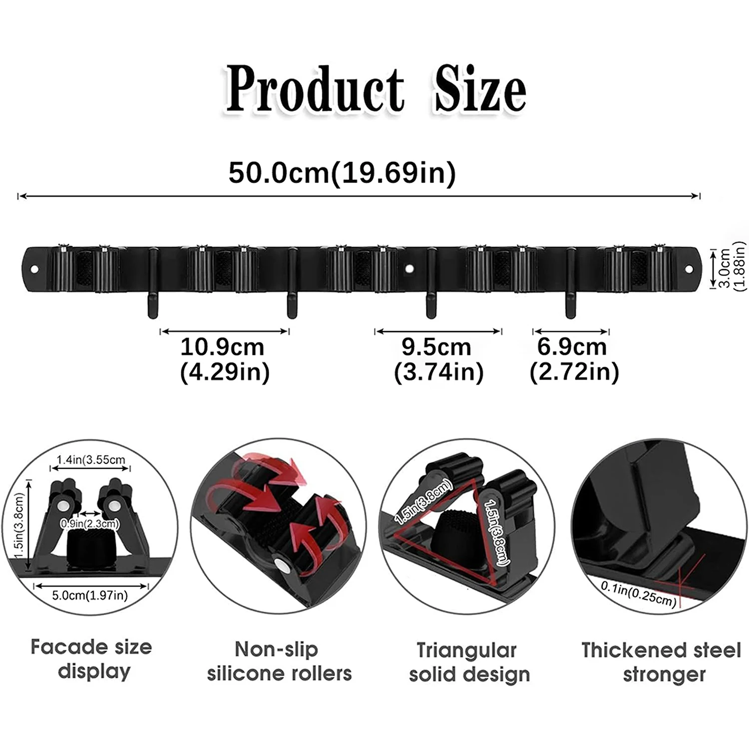 جدار جبل  حامل المكنسة  الفولاذ المقاوم للصدأ  5 رفوف مع 4 خطافات  منظم مكنسة الممسحة  واجب ثقيل  غرفة الغسيل  المرآب  شماعات تخزين