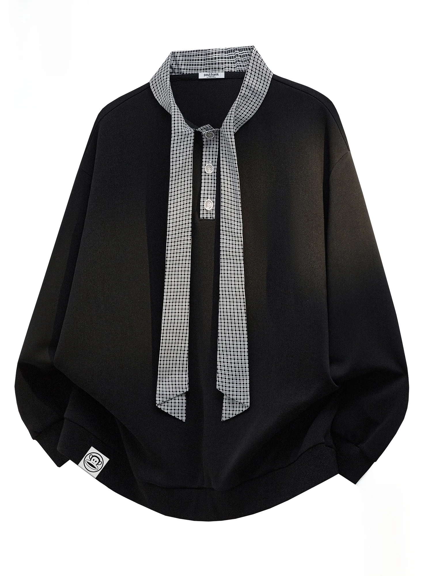 

PaulFrank Plaid Tie Patchwork Sweatirt Men's Casual American Sle Spring Loose Fit Long Sve Crew Ne Sweatirt