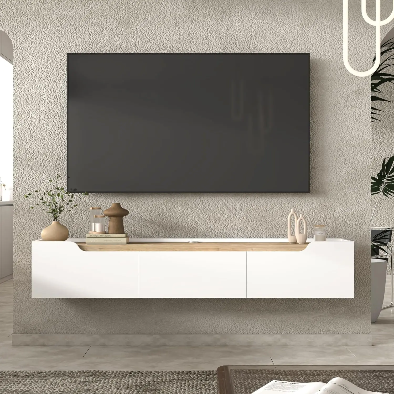 Modern Floating TV Stand with Cable Management for 80 Inch TV Living Room Home Decor, Customized